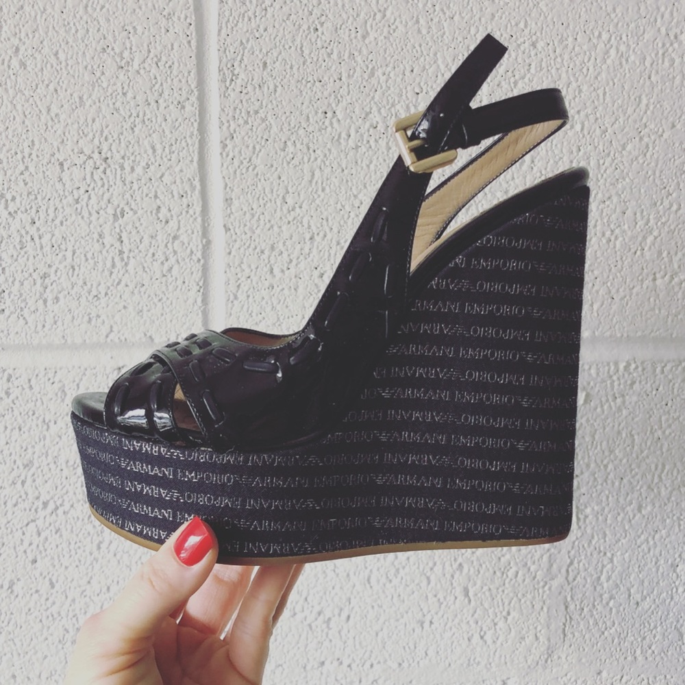 Emporio Armani logo wedge sandals sz: 7 1/2
